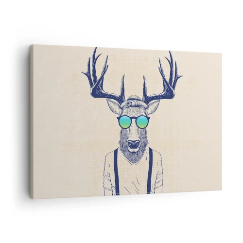 Obraz na plátne - Štylizovaný jeleň v slnečných okuliaroch - 70x50cm - A koho si čakal? - Moderná nástenná dekorácia do obývacej izby a spálne ARTTOR