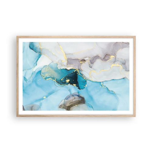 Plagát v ráme zo svetlého duba - Štúdia o stretnutí šedej a tyrkysovej - 91x61 cm