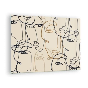 Obraz na skle - Kontúrované tváre nakreslené jedným ťahom na béžovej - 70x50cm - Portrét znásobený - Moderná nástenná dekorácia do obývacej izby a spálne ARTTOR