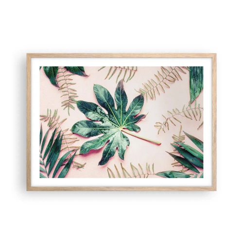 Plagát v ráme zo svetlého duba - Štúdia zelenej na ružovom pozadí - 70x50 cm