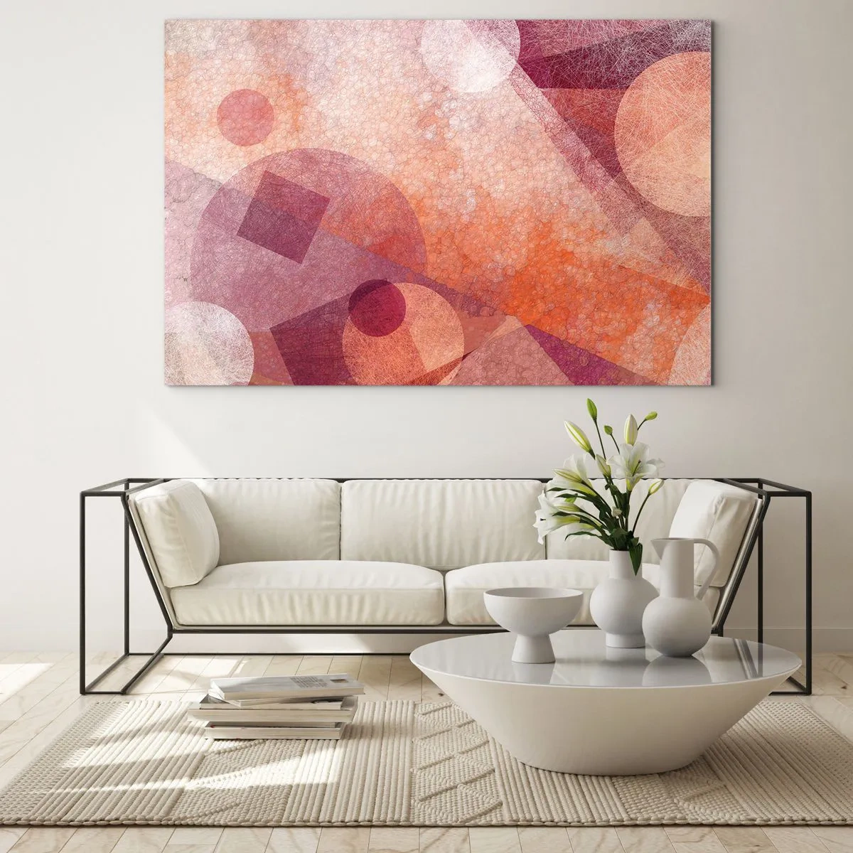 Obraz na skle - Geometrické premeny na ružové - 100x70 cm