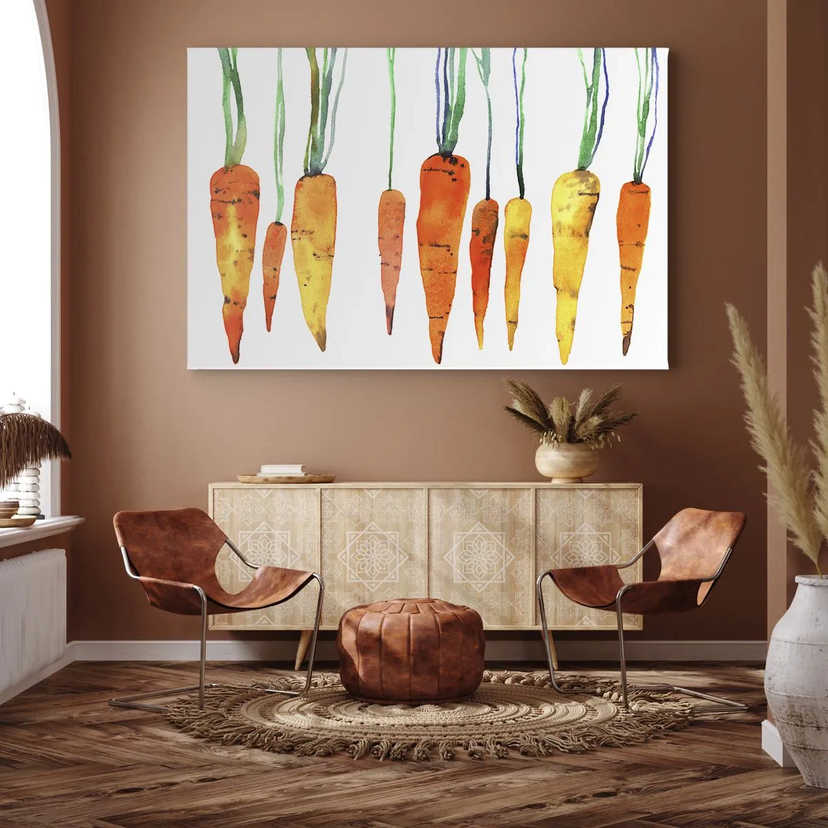 Obraz na plátne - Akvarelová mrkva v rôznych odtieňoch na bielom pozadí - 70x50cm - Krása zvyčajnosti - Moderná nástenná dekorácia do obývacej izby a spálne ARTTOR