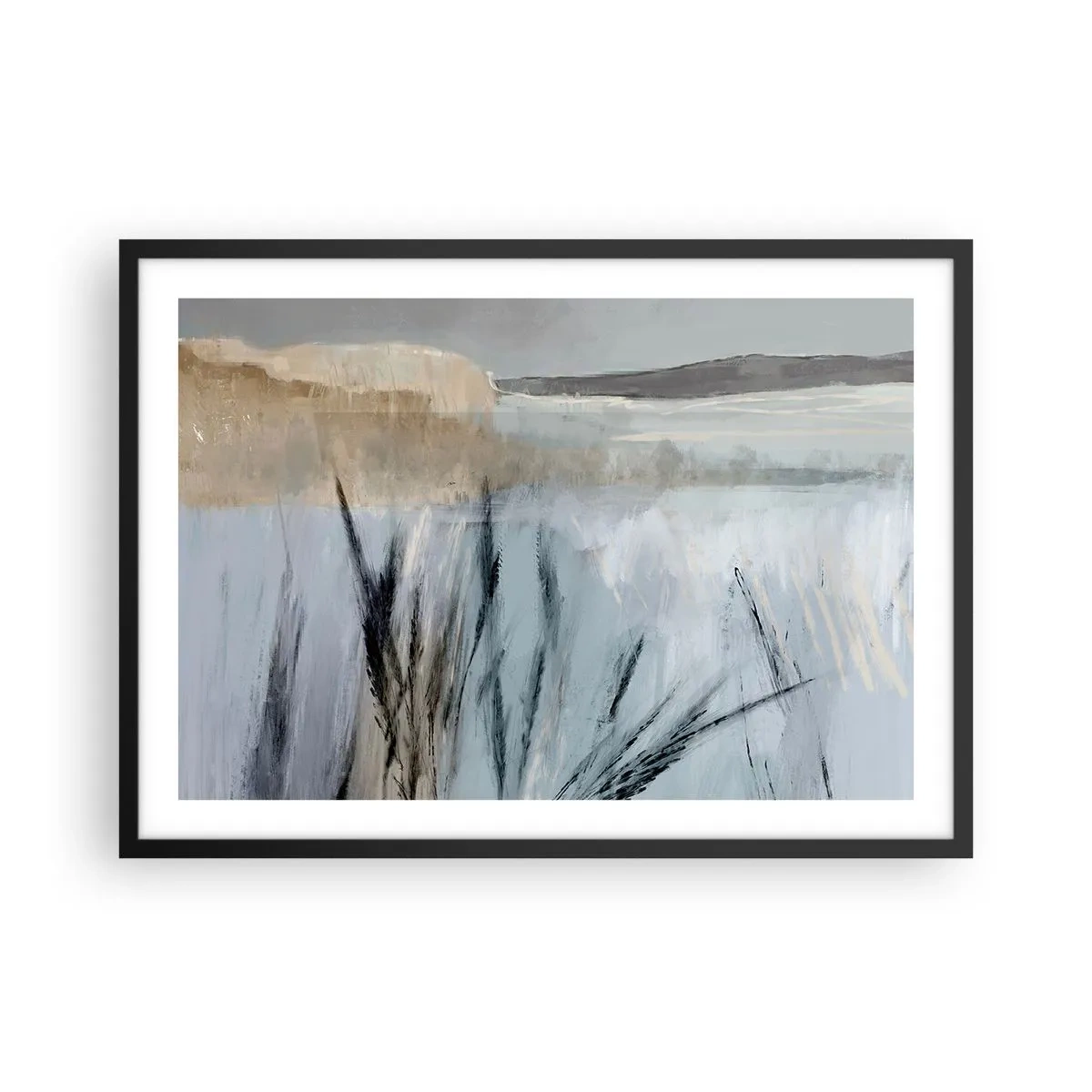 Plagát v čiernom ráme - Zimné polia - 70x50 cm