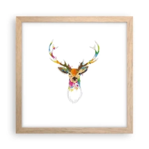 Plagát v ráme zo svetlého duba - Jemné jelenča vykúpané vo farbe - 30x30 cm