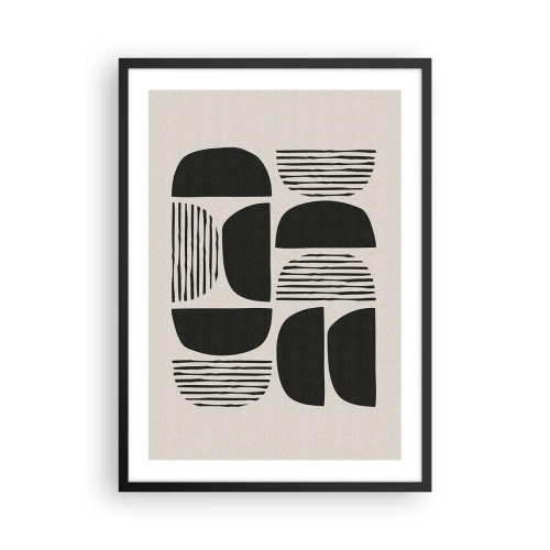 Plagát v čiernom ráme - Geometrická abstrakcia s čiernymi tvarmi a čiarami - 50x70cm - Polovičaté sústavy - Moderná nástenná dekorácia do obývacej izby a spálne ARTTOR