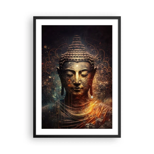 Plagát v čiernom ráme - Mystický obraz Budhu v zlatých odtieňoch - 50x70cm - Duchovná rovnováha - Moderná nástenná dekorácia do obývacej izby a spálne ARTTOR