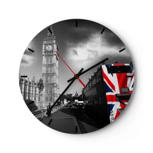 Nástenné hodiny - Big Ben a autobus s motívom britskej vlajky - 30x30cm - Hrdá a veľká - Moderná nástenná dekorácia do obývacej izby, kuchyne a spálne ARTTOR
