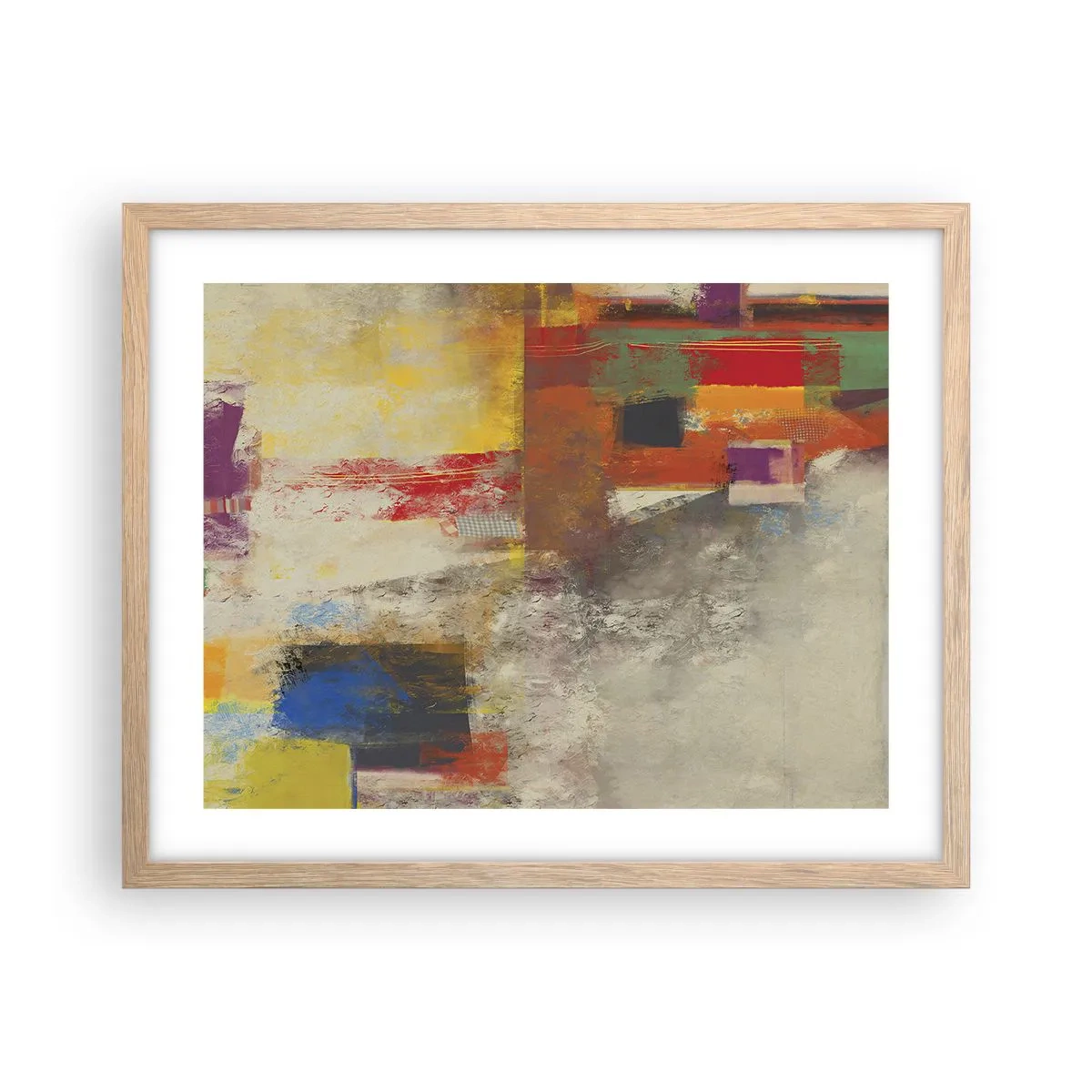 Plagát v ráme zo svetlého duba - Geometria farieb - 50x40 cm