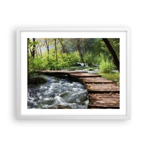 Plagát v bielom ráme - Pri spenenom vodopáde - 50x40 cm