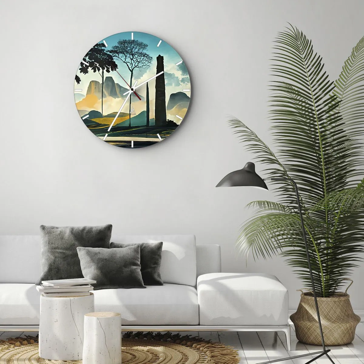 Nástenné hodiny - Stromy a skalné útvary na pozadí hôr ráno - 30x30cm - Vyššie a vyššie - Moderná nástenná dekorácia do obývacej izby, kuchyne a spálne ARTTOR