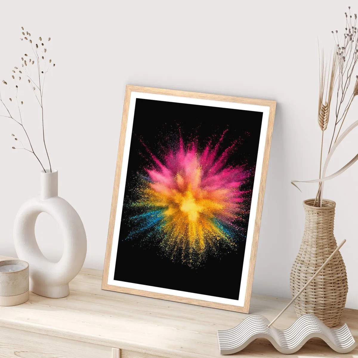 Plagát v ráme zo svetlého duba - Zrodenie farieb - 40x50 cm