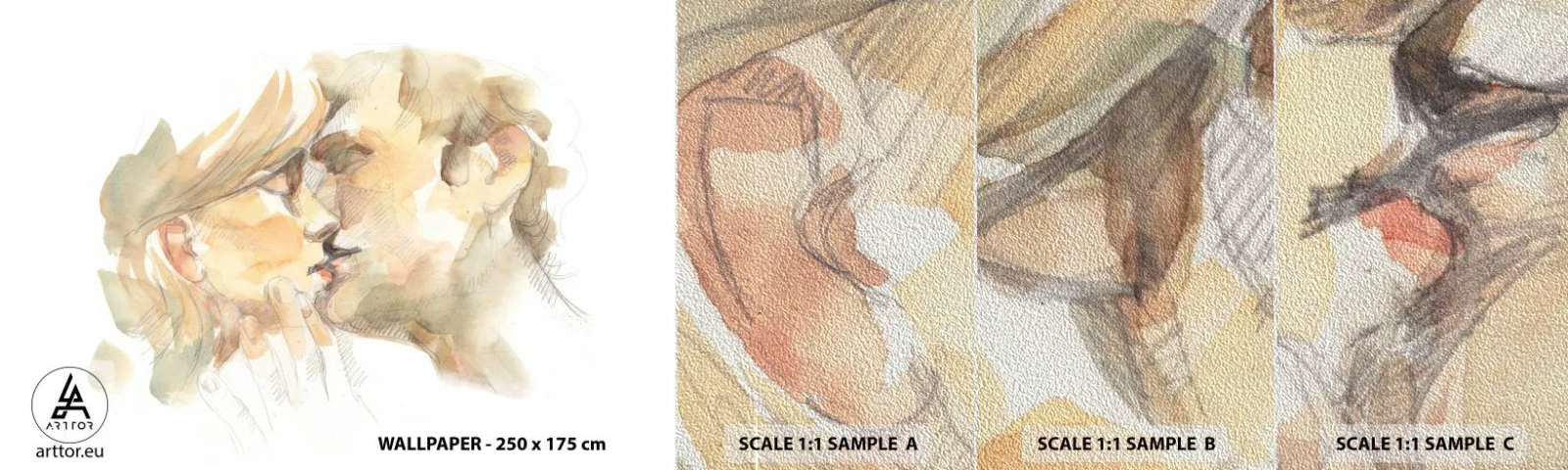 Vzorka fototapety Premium Sand - Nájdená polovica? - Zamilovaný pár, Bozk, Kus - 100x30 cm