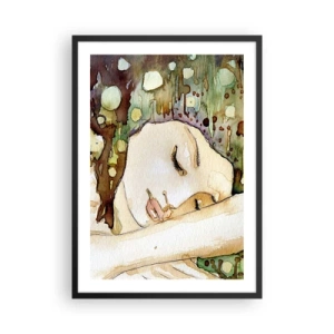 Plagát v čiernom ráme - umelecký akvarelový portrét spiacej ženy - 50x70cm - Smaragdovo-fialový sen - Moderná nástenná dekorácia do obývacej izby a spálne ARTTOR