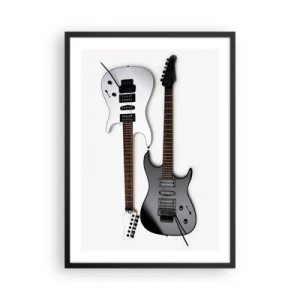 Plagát v čiernom ráme - Moderné elektrické gitary na bielom pozadí - 50x70cm - Harmónia tvarov - Moderná nástenná dekorácia do obývacej izby a spálne ARTTOR