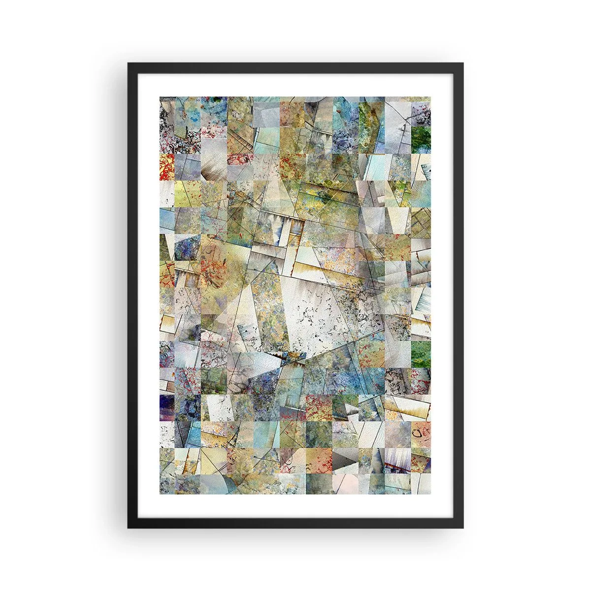 Plagát v čiernom ráme - Abstraktná mozaika geometrických tvarov v zemitých tónoch. - 50x70cm - Geometrické preskupenie - Moderná nástenná dekorácia do obývacej izby a spálne ARTTOR