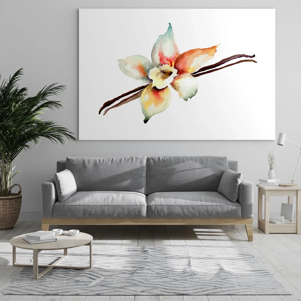 Obraz na skle - Akvarelová ilustrácia vanilkového kvetu na bielom pozadí - 70x50cm - Farbičkou rozliata sladkosť - Moderná nástenná dekorácia do obývacej izby a spálne ARTTOR