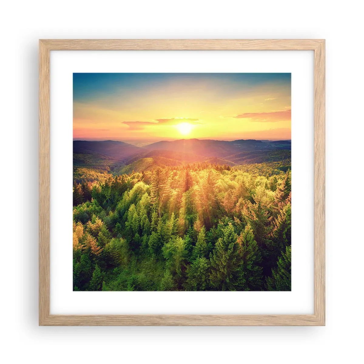 Plagát v ráme zo svetlého duba - Vrcholky a vrcholy - 40x40 cm