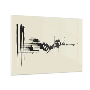 Obraz na skle - Čierne dynamické čiary a škvrny na svetlom pozadí v abstraktnom štýle. - 70x50cm - Rýchla abstrakcia - Moderná nástenná dekorácia do obývacej izby a spálne ARTTOR