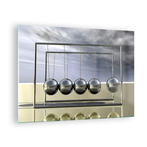 Obraz na skle - Newtonove sféry v minimalistickom prístupe - 70x50cm - Energia sveta - Moderná nástenná dekorácia do obývacej izby a spálne ARTTOR