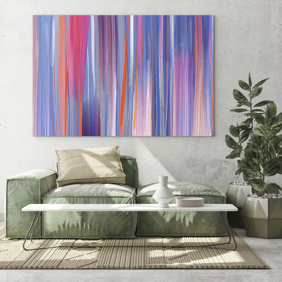 Obraz na skle - Farebné zvislé pruhy v odtieňoch ružovej, fialovej a modrej - 70x50cm - Naduhuvstúpenie - Moderná nástenná dekorácia do obývacej izby a spálne ARTTOR