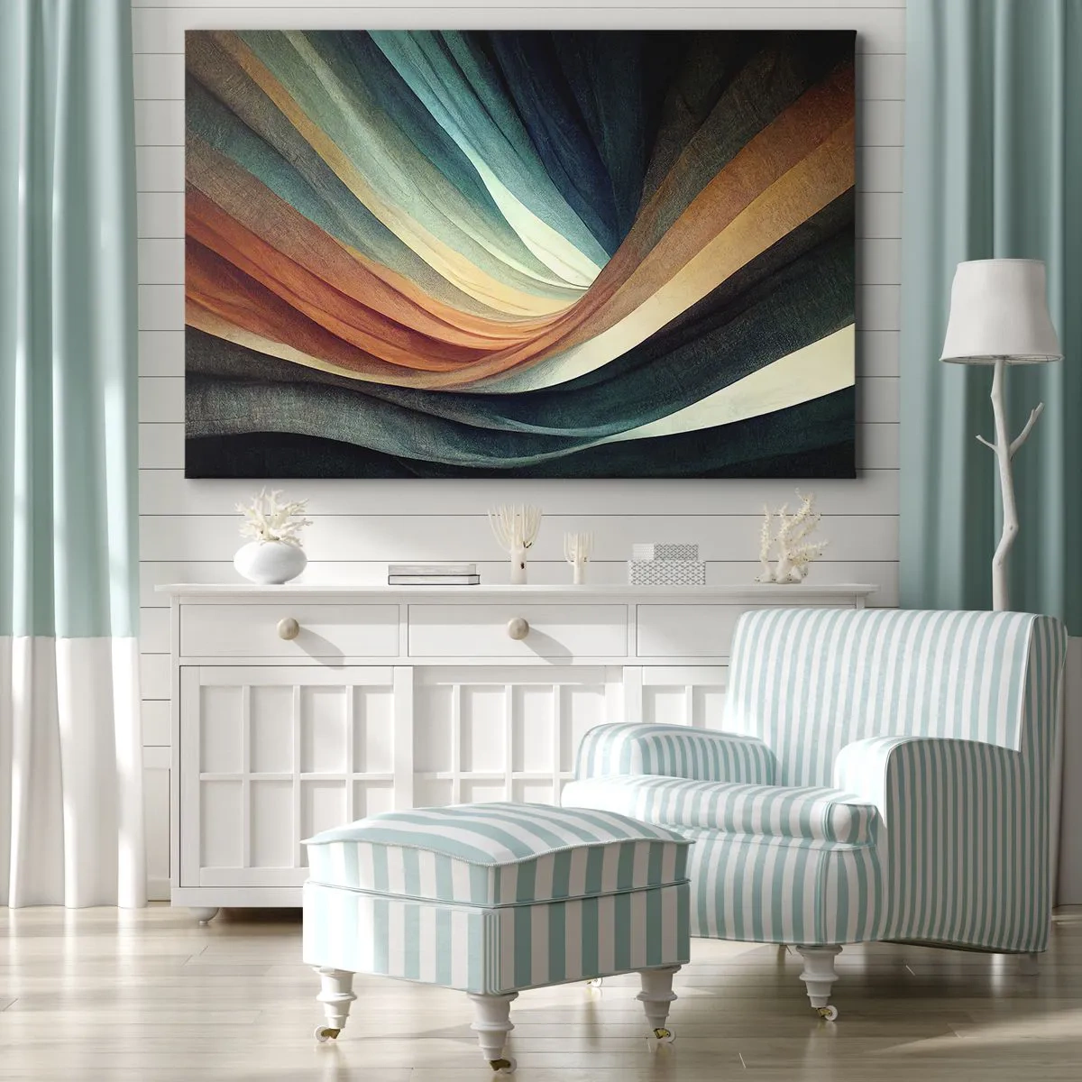 Obraz na plátne - Abstraktné vlny v teplých a studených odtieňoch - 70x50cm - Utkané z farieb - Moderná nástenná dekorácia do obývacej izby a spálne ARTTOR