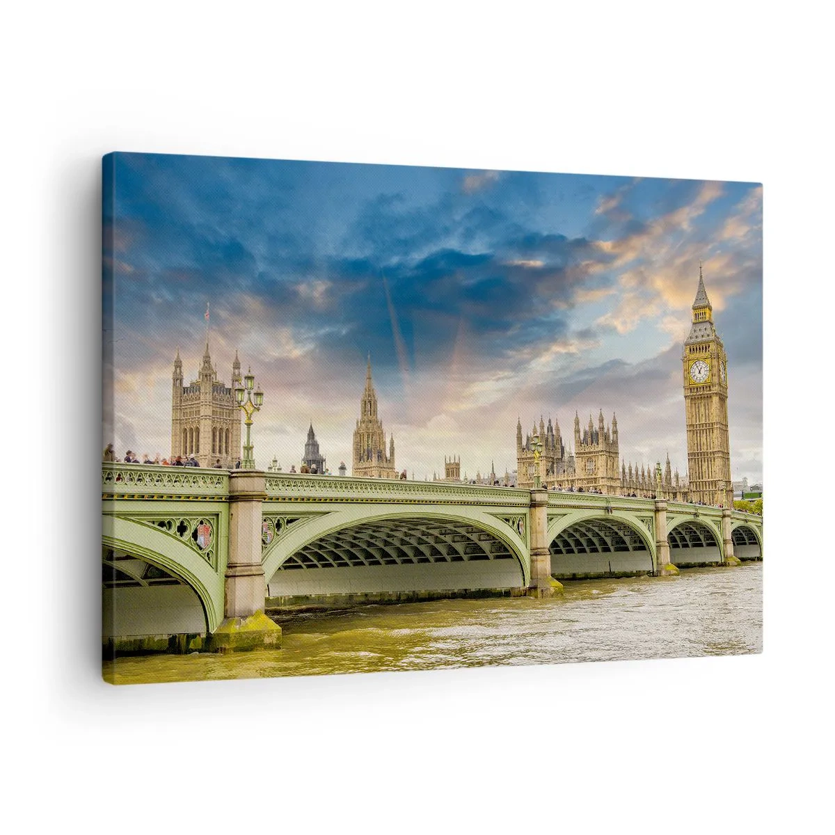 Obraz na plátne - Big Ben a Westminsterský most proti oblohe za súmraku - 70x50cm - Čas sa zastavil v Impériu - Moderná nástenná dekorácia do obývacej izby a spálne ARTTOR