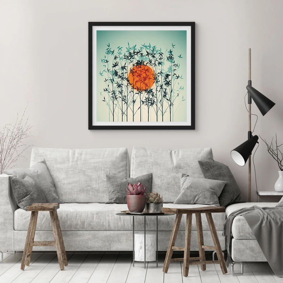 Plagát v čiernom ráme - Japonské slnko - 60x60 cm