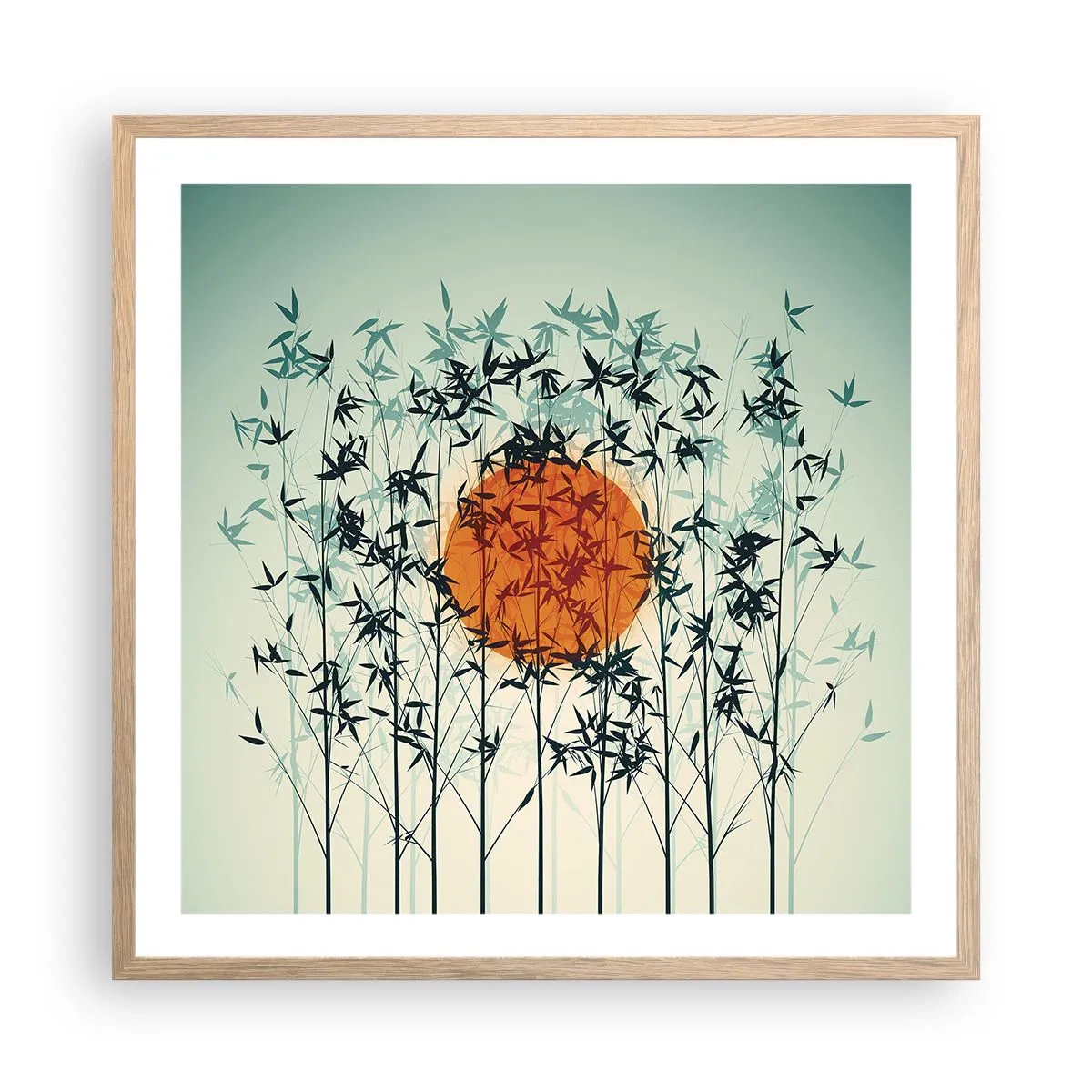 Plagát v ráme zo svetlého duba - Japonské slnko - 60x60 cm
