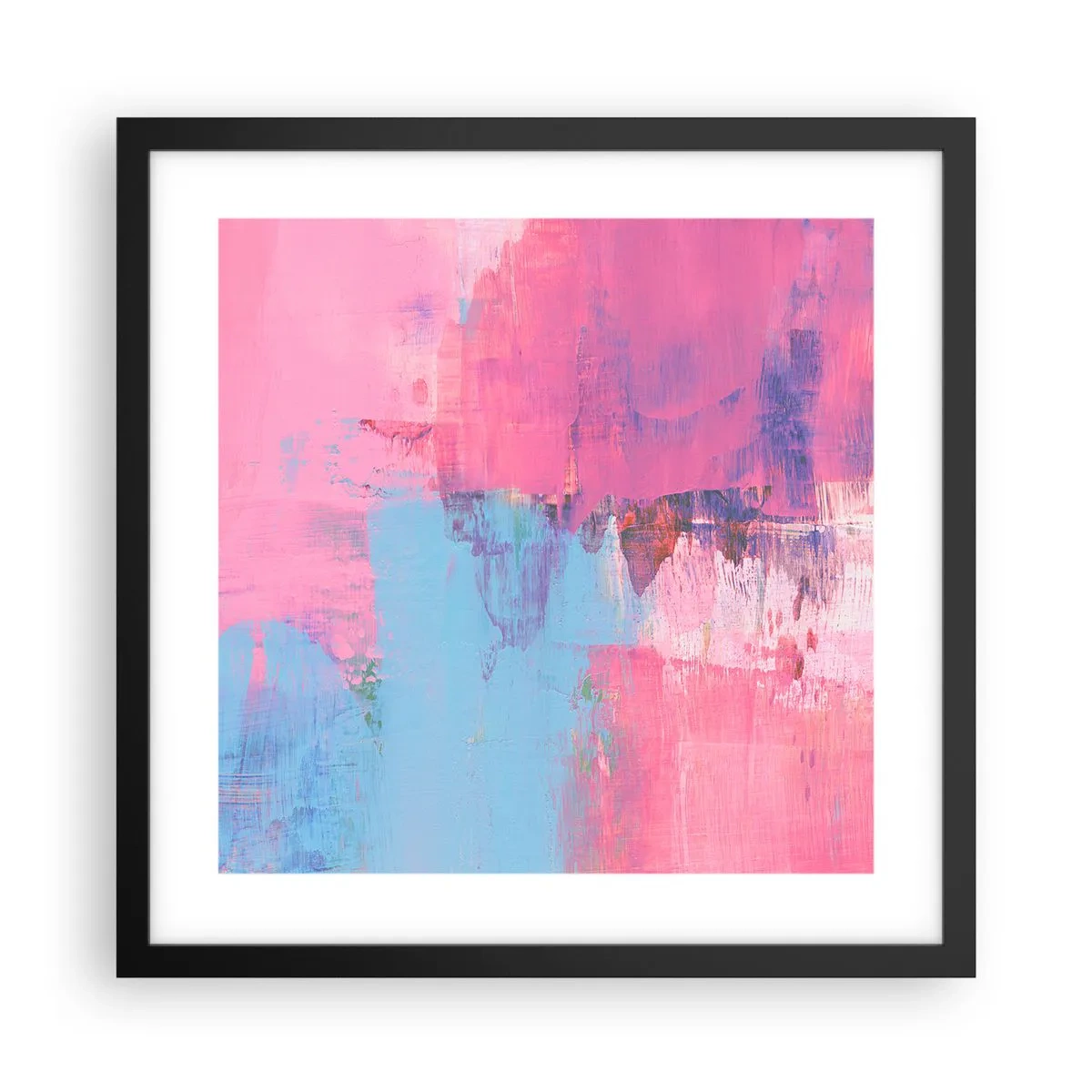 Plagát v čiernom ráme - Ružová, modrá a štipka svetla - 40x40 cm
