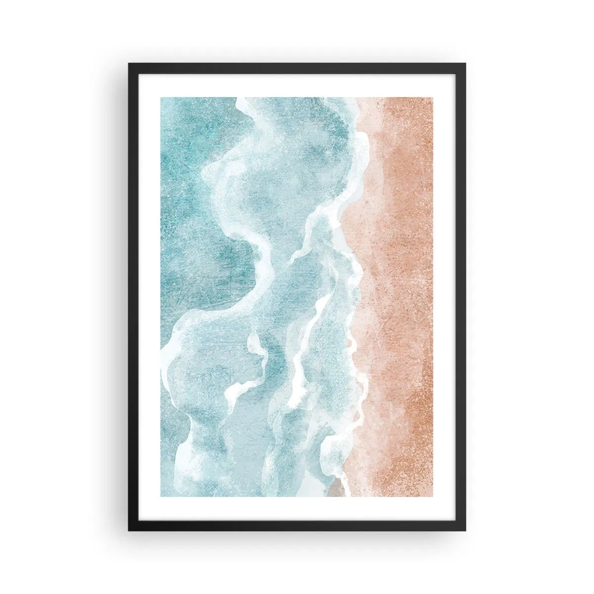 Plagát v čiernom ráme - Oceánske vlny sa stretávajú s piesočnatou plážou - 50x70cm - Abstrakcia mrakov - Moderná nástenná dekorácia do obývacej izby a spálne ARTTOR