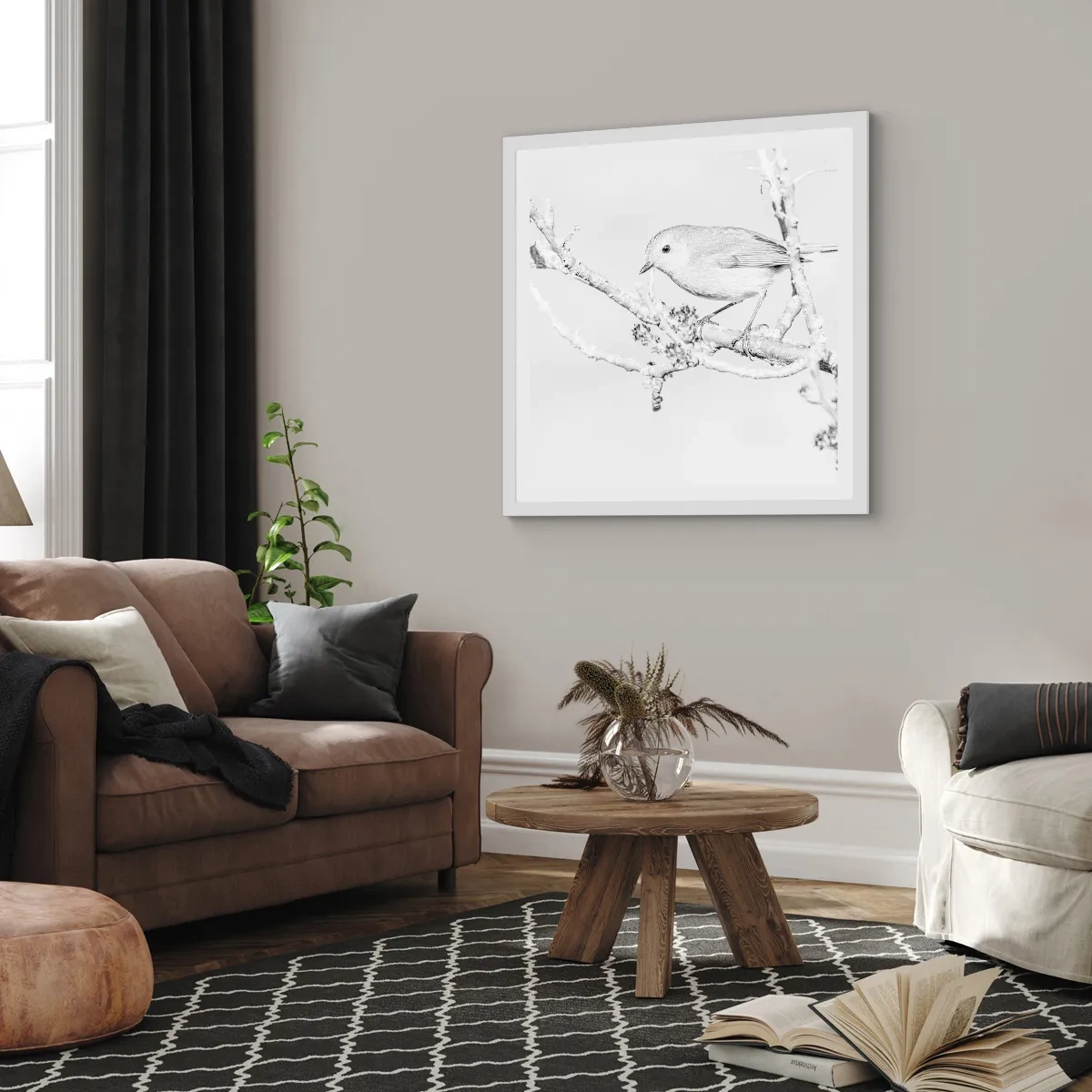 Plagát v bielom ráme - Zimné ráno - 60x60 cm