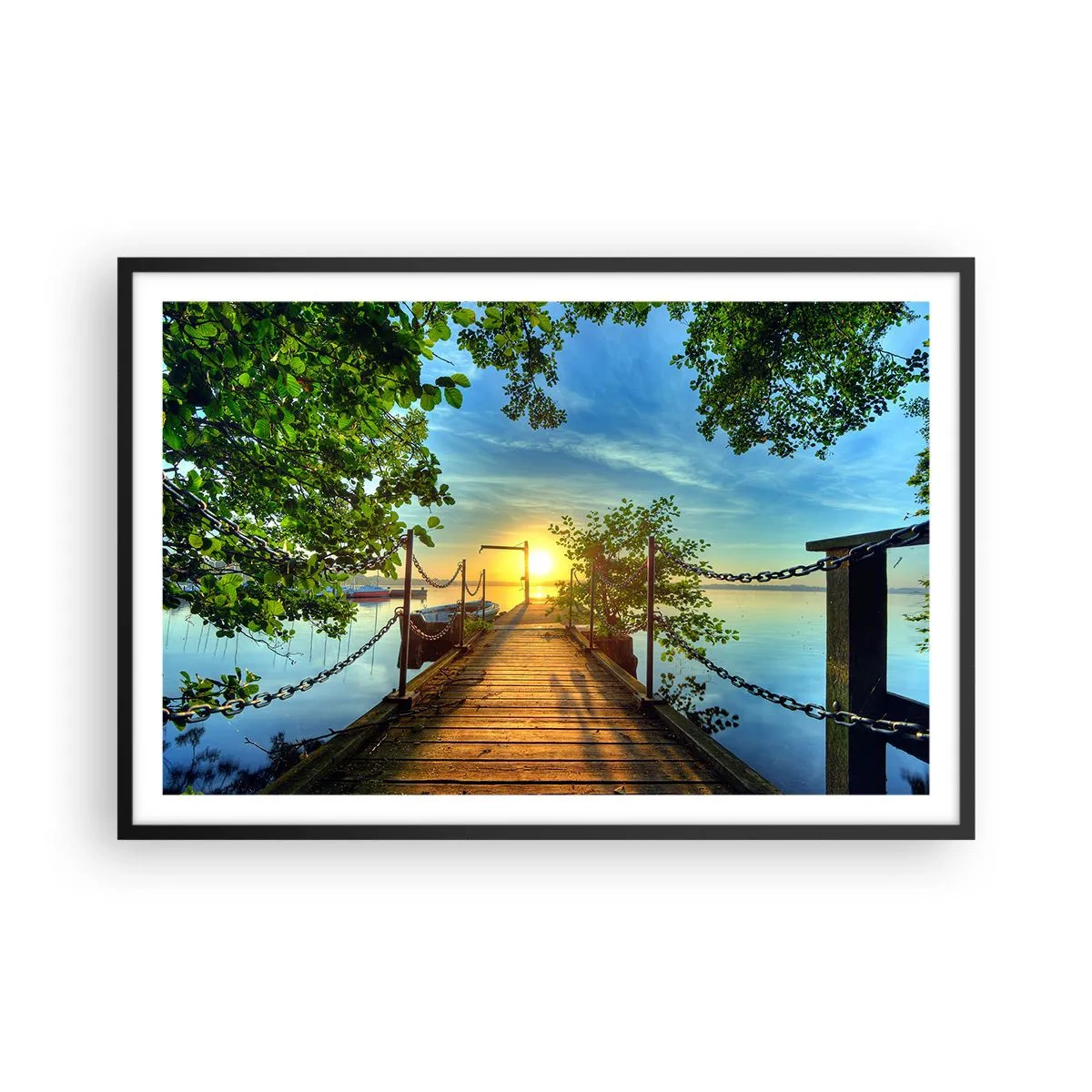 Plagát v čiernom ráme - Západ pri vode - 91x61 cm