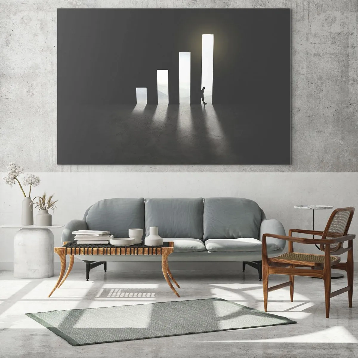 Obraz na skle - Človek vo svetle rastu symbolizujúceho rozvoj - 70x50cm - Úspech – impresia - Moderná nástenná dekorácia do obývacej izby a spálne ARTTOR