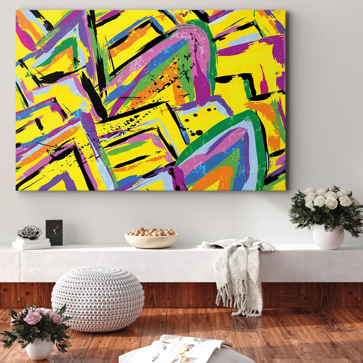 Obraz na plátne - Živá abstrakcia v jasných farbách a dynamických tvaroch - 70x50cm - Až kričí radosťou - Moderná nástenná dekorácia do obývacej izby a spálne ARTTOR