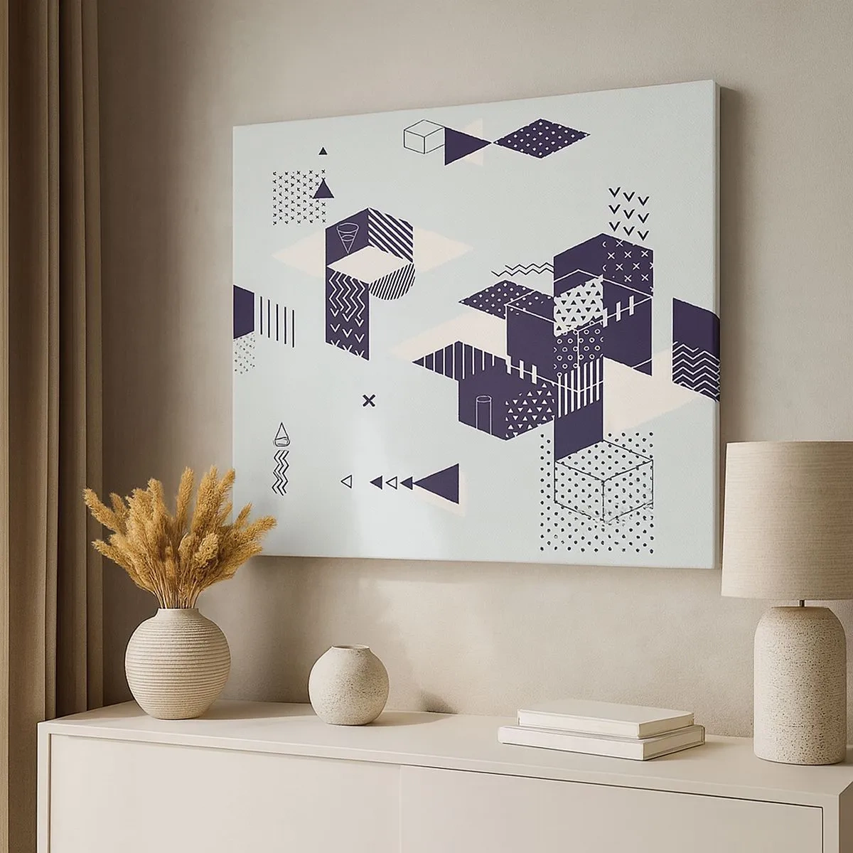 Obraz na plátne - Moderná geometrická grafika v odtieňoch bielej a námorníckej modrej - 70x50cm - V duši matematika - Moderná nástenná dekorácia do obývacej izby a spálne ARTTOR