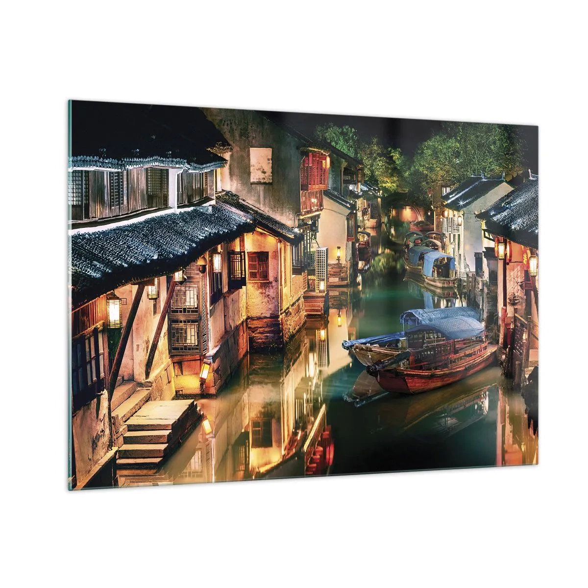 Obraz na skle - Večer na čínskej ulici - 100x70 cm