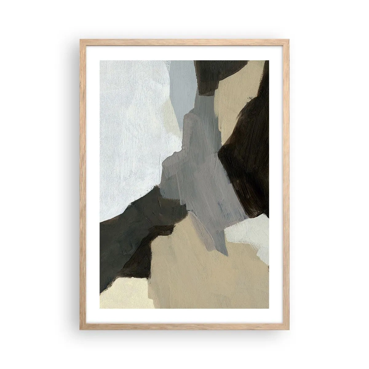 Plagát v ráme zo svetlého duba - Abstrakcia: križovatka šedej - 50x70 cm