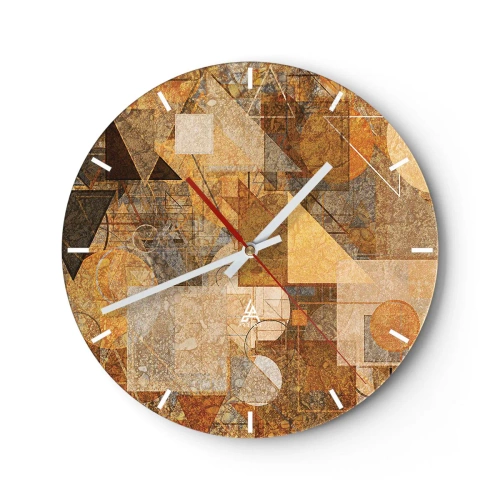 Nástenné hodiny - Geometrická abstrakcia v odtieňoch zlatej a hnedej - 30x30cm - Kubistické bronzové štúdium - Moderná nástenná dekorácia do obývacej izby, kuchyne a spálne ARTTOR