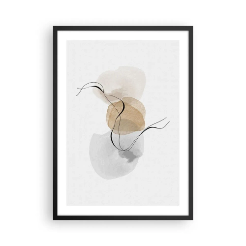 Plagát v čiernom ráme - Abstraktná kompozícia v neutrálnych farbách s jemnými líniami. - 50x70cm - Vzdušné korálky - Moderná nástenná dekorácia do obývacej izby a spálne ARTTOR
