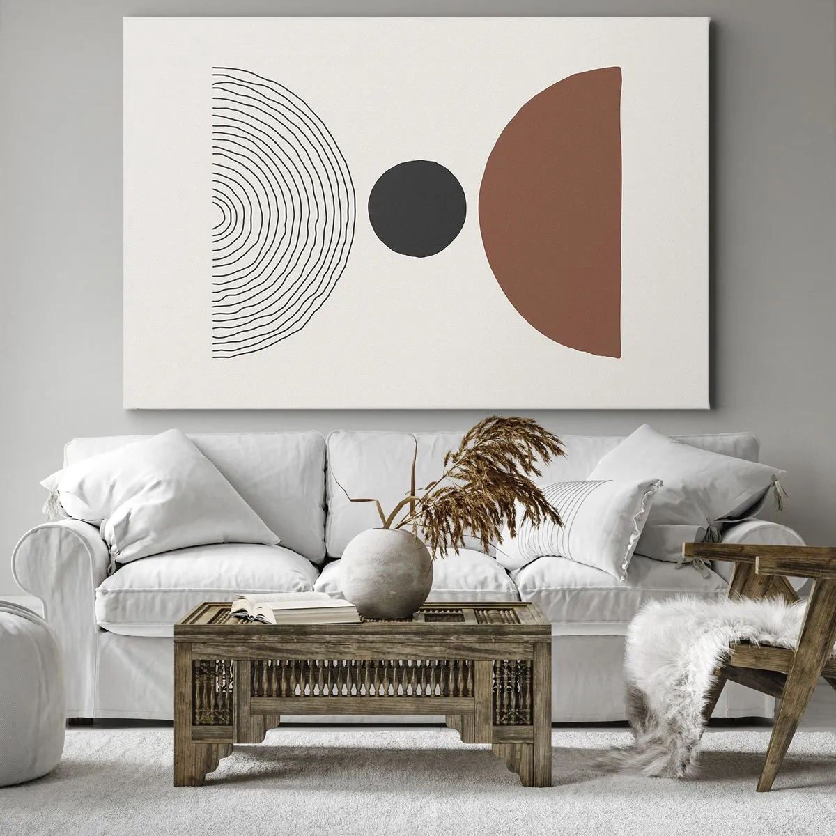 Obraz na plátne - Abstraktné geometrické útvary v teplých farbách - 70x50cm - V centre pozornosti - Moderná nástenná dekorácia do obývacej izby a spálne ARTTOR