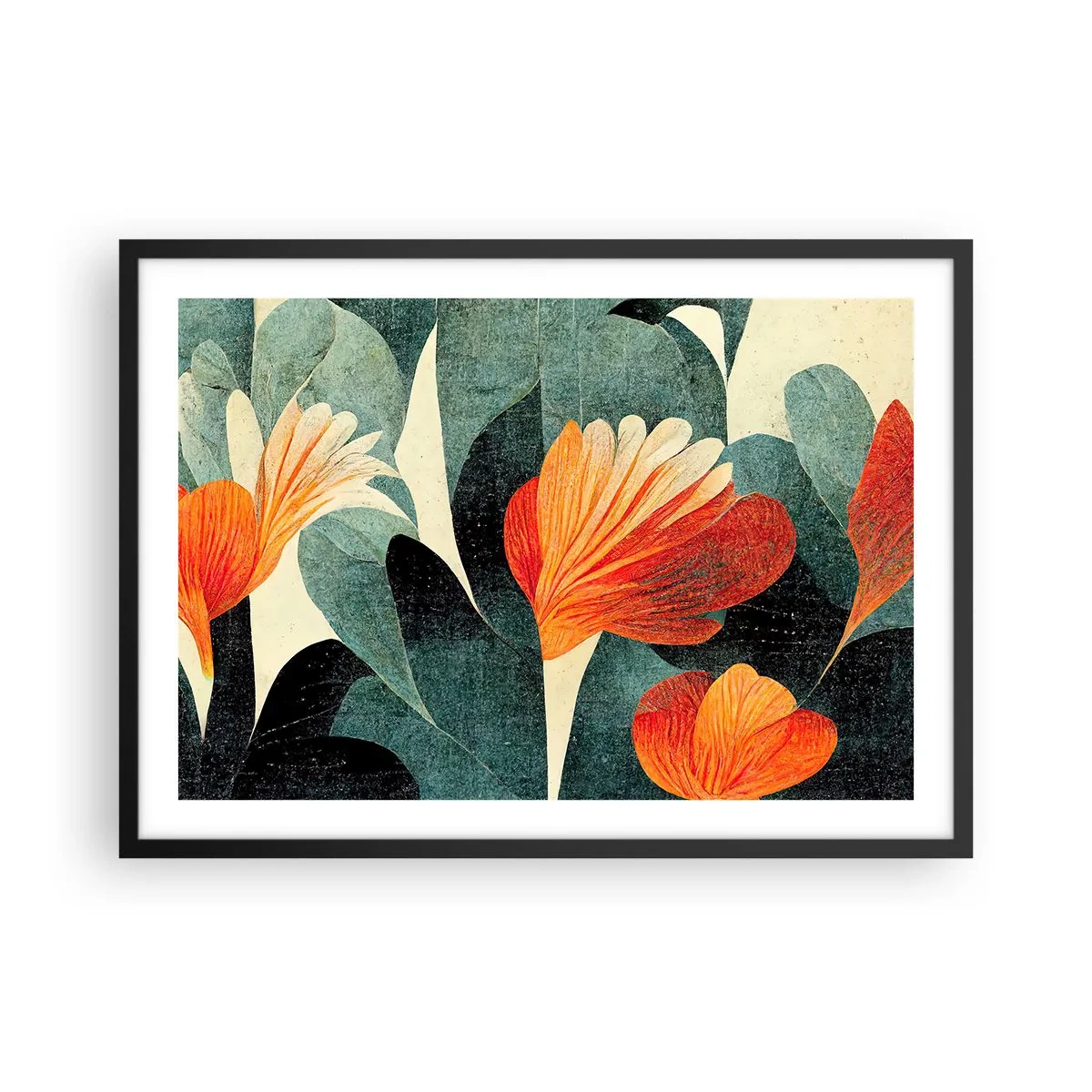 Plagát v čiernom ráme - Tropické horúco a chlad zelene - 70x50 cm