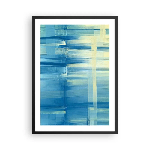 Plagát v čiernom ráme - Abstraktná kompozícia v odtieňoch modrej a žltej - 50x70cm - Kompozícia v tyrkyse - Moderná nástenná dekorácia do obývacej izby a spálne ARTTOR