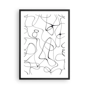 Plagát v čiernom ráme - Abstraktné čierne čiary na bielom pozadí - 50x70cm - Cesty života, zákruty osudu - Moderná nástenná dekorácia do obývacej izby a spálne ARTTOR