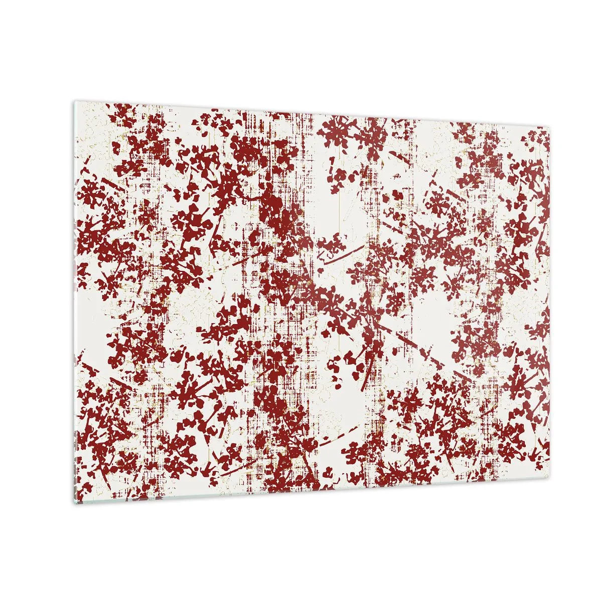 Obraz na skle - Červený kvetinový vzor na svetlom, opotrebovanom pozadí - 70x50cm - Staré kaliko - Moderná nástenná dekorácia do obývacej izby a spálne ARTTOR