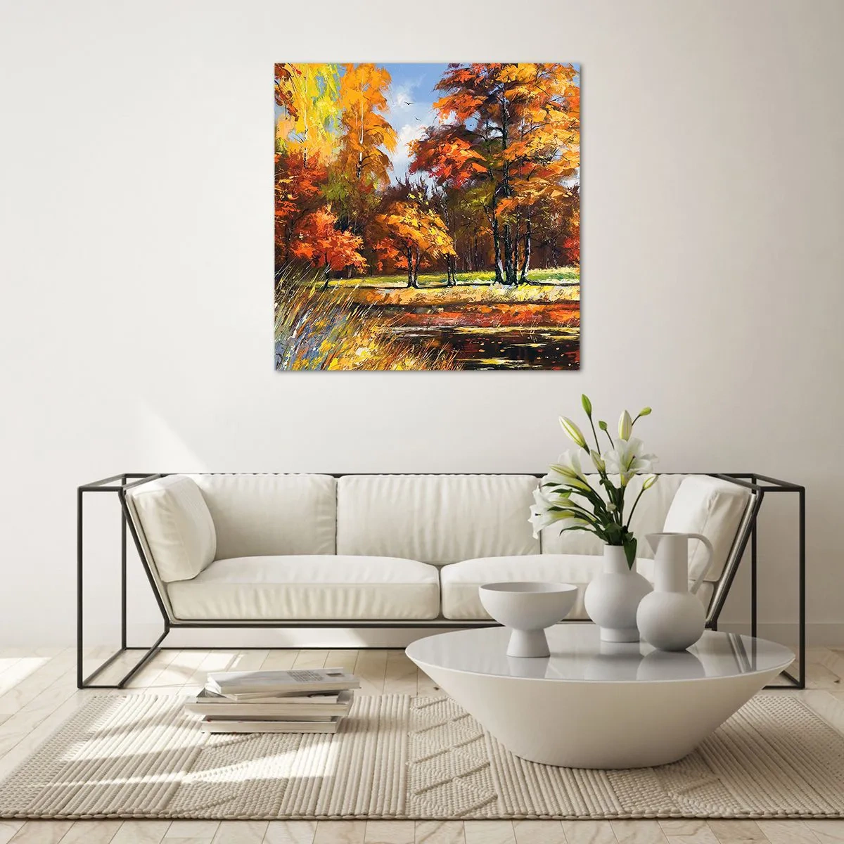 Obraz na skle - Krajinka v zlatej a hnedej - 50x50 cm