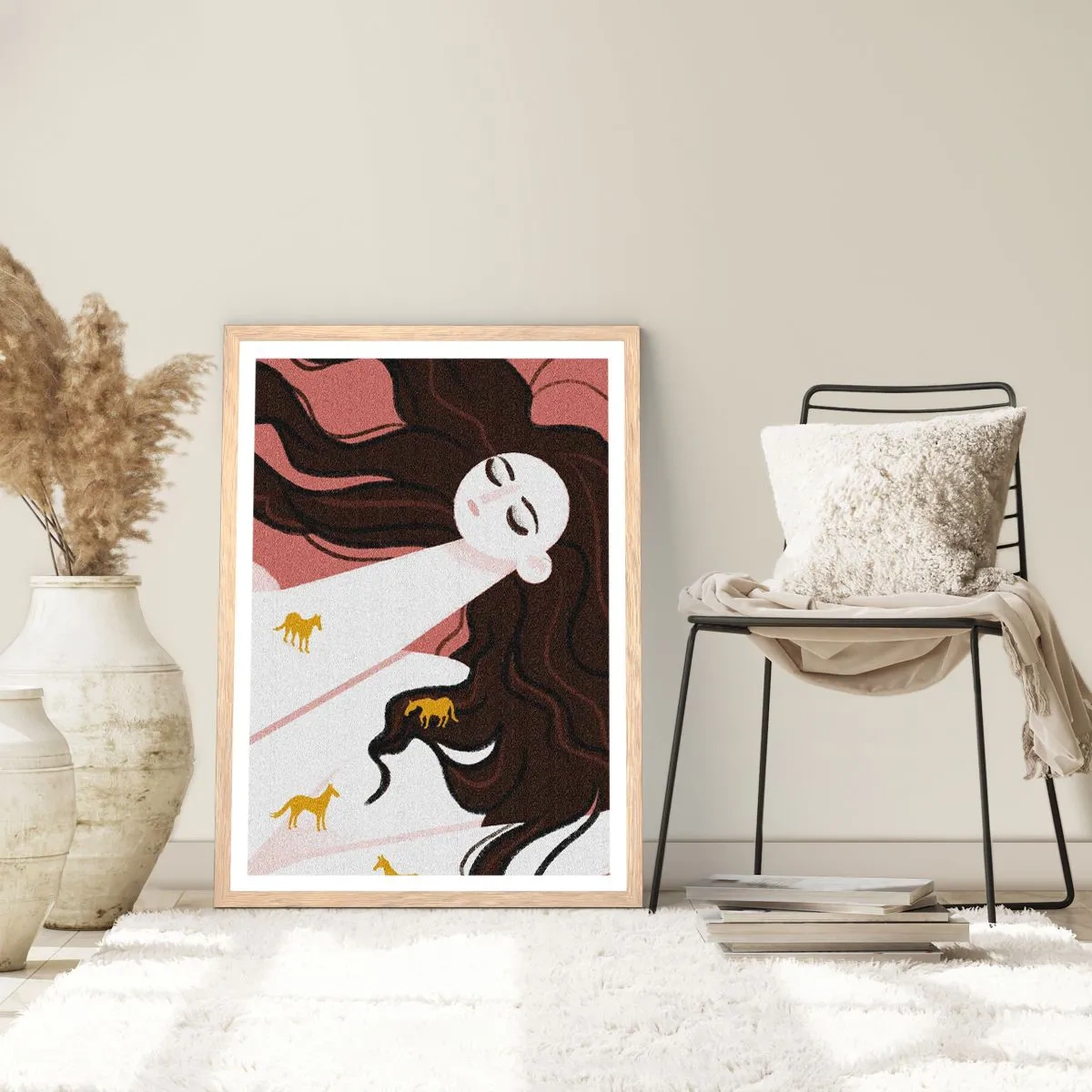 Plagát v ráme zo svetlého duba - Sen o zlatom koni - 70x100 cm