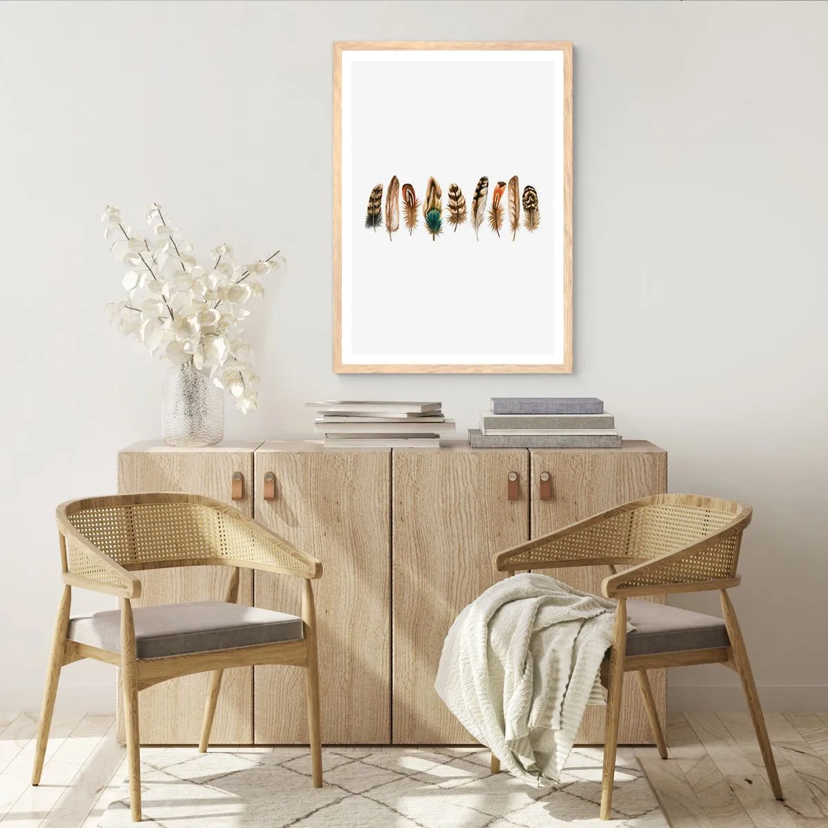 Plagát v ráme zo svetlého duba - Operená variácia - 61x91 cm