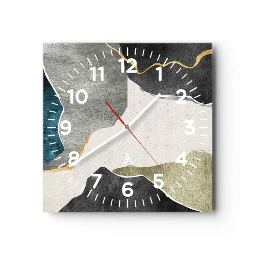 Nástenné hodiny - Mozaiková kompozícia so zlatou niťou - 40x40 cm