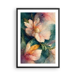 Plagát v čiernom ráme - Jemné kvety v akvarelovom štýle - 50x70cm - Číra subtílnosť - Moderná nástenná dekorácia do obývacej izby a spálne ARTTOR