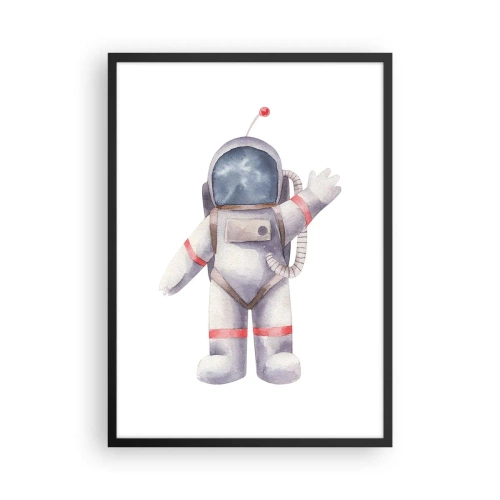 Plagát v čiernom ráme - Akvarelový astronaut máva vo vesmírnej ukážke - 50x70cm - Tak zatiaľ! - Moderná nástenná dekorácia do obývacej izby a spálne ARTTOR